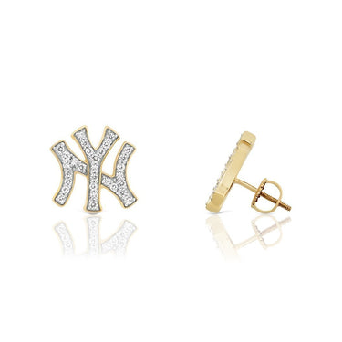 Yellow Diamond Stud Yankee Earrings in 10k Yellow Gold 0.46 Ctw